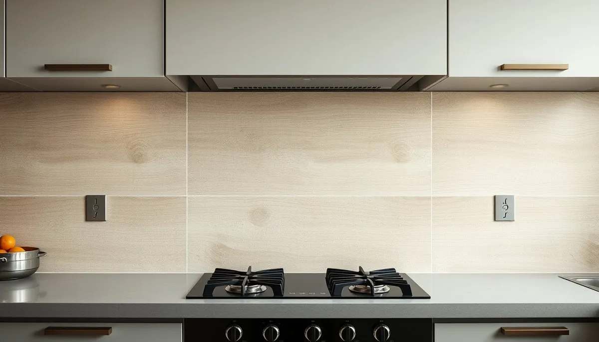 Cocina moderna con paneles HPL resistentes humedad detrás zona cocción