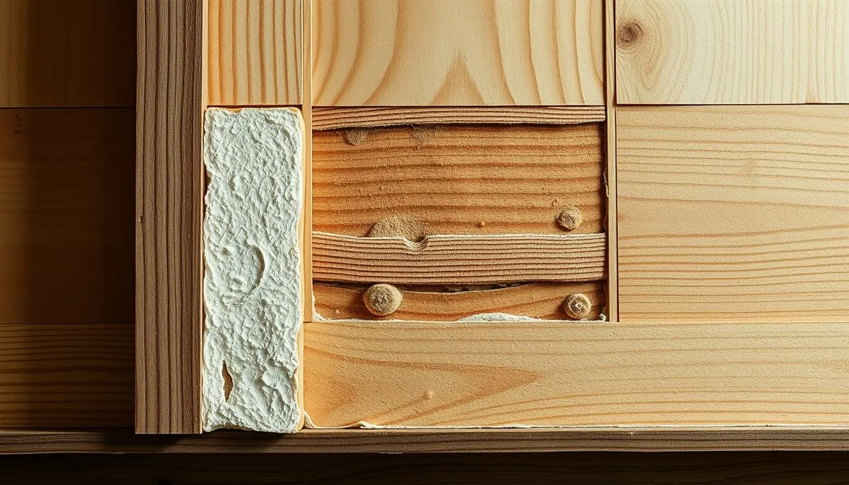 Sección transversal mostrando aislamiento acústico de paneles